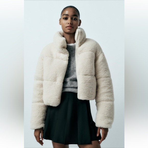 Zara faux shearling quilted anorak 1255/826 XS teddy Sherpa winter jacket coat - Picture 4 of 13